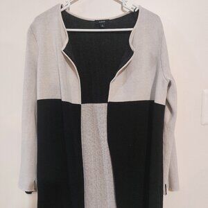 Women's ALFANI Colorblock Open Front Black and Light Grey Knit Cardigan  Medium